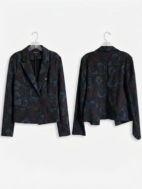 Roz & Ali Black Multicolor Floral Double-Breasted Blazer